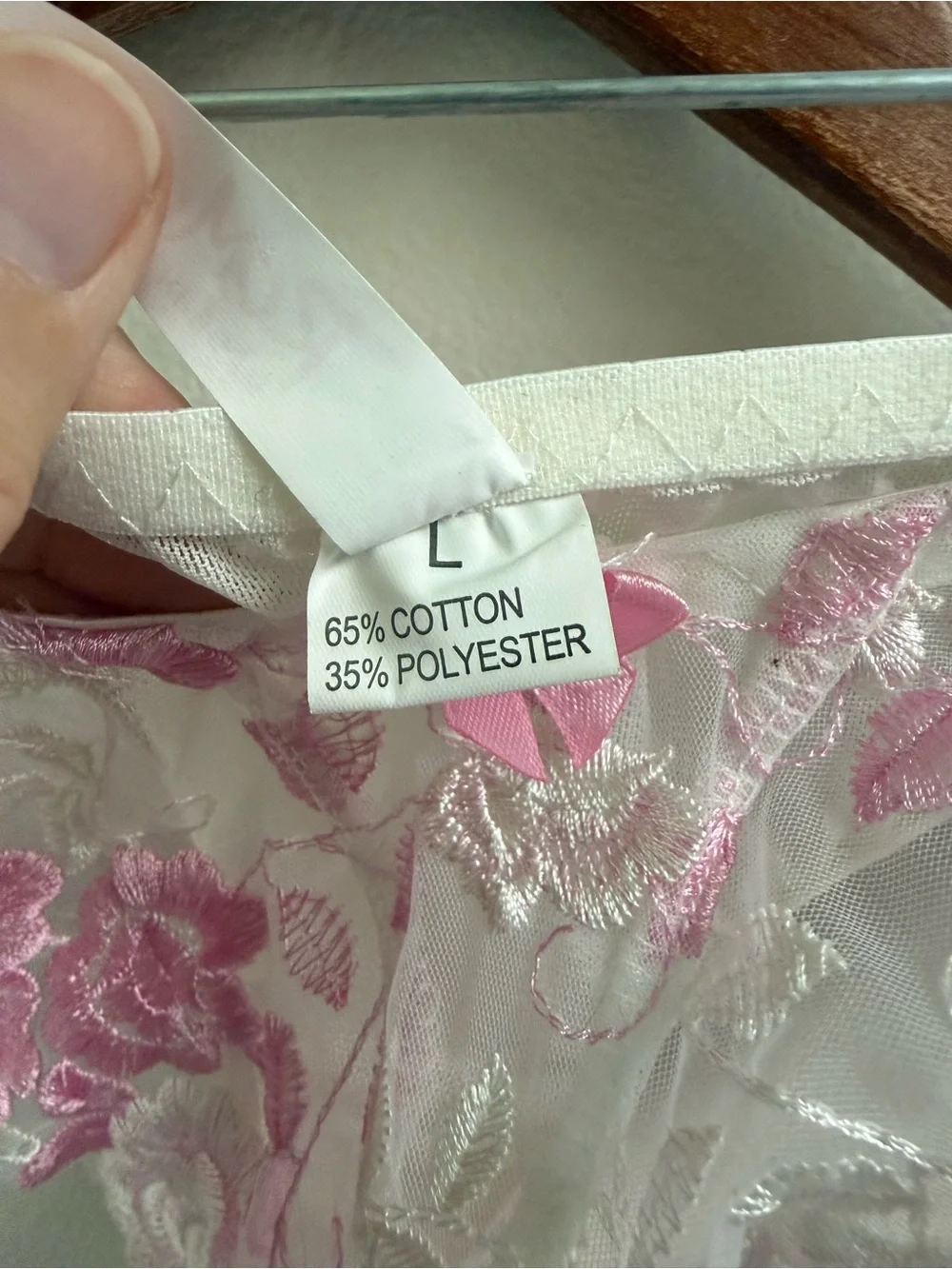 Sheer Floral Embroidered Lace Bra & Thong Set White with Pink Floral